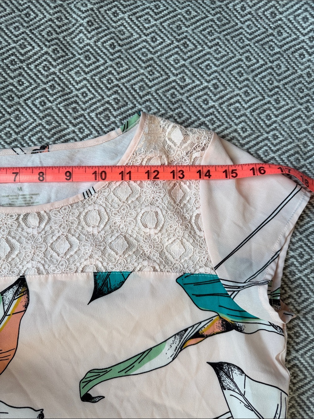 Van Heusen Pink Lace Yoke Floral Leaf Print Top - Picture 8 of 10
